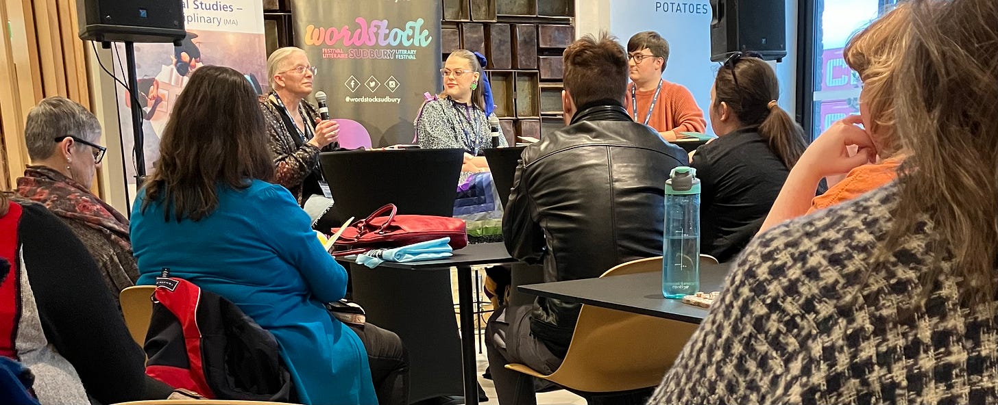 Picture of the Poetry Primer session with Melanie Marttila, Kelsey Borgford, and Alex Tétreault.