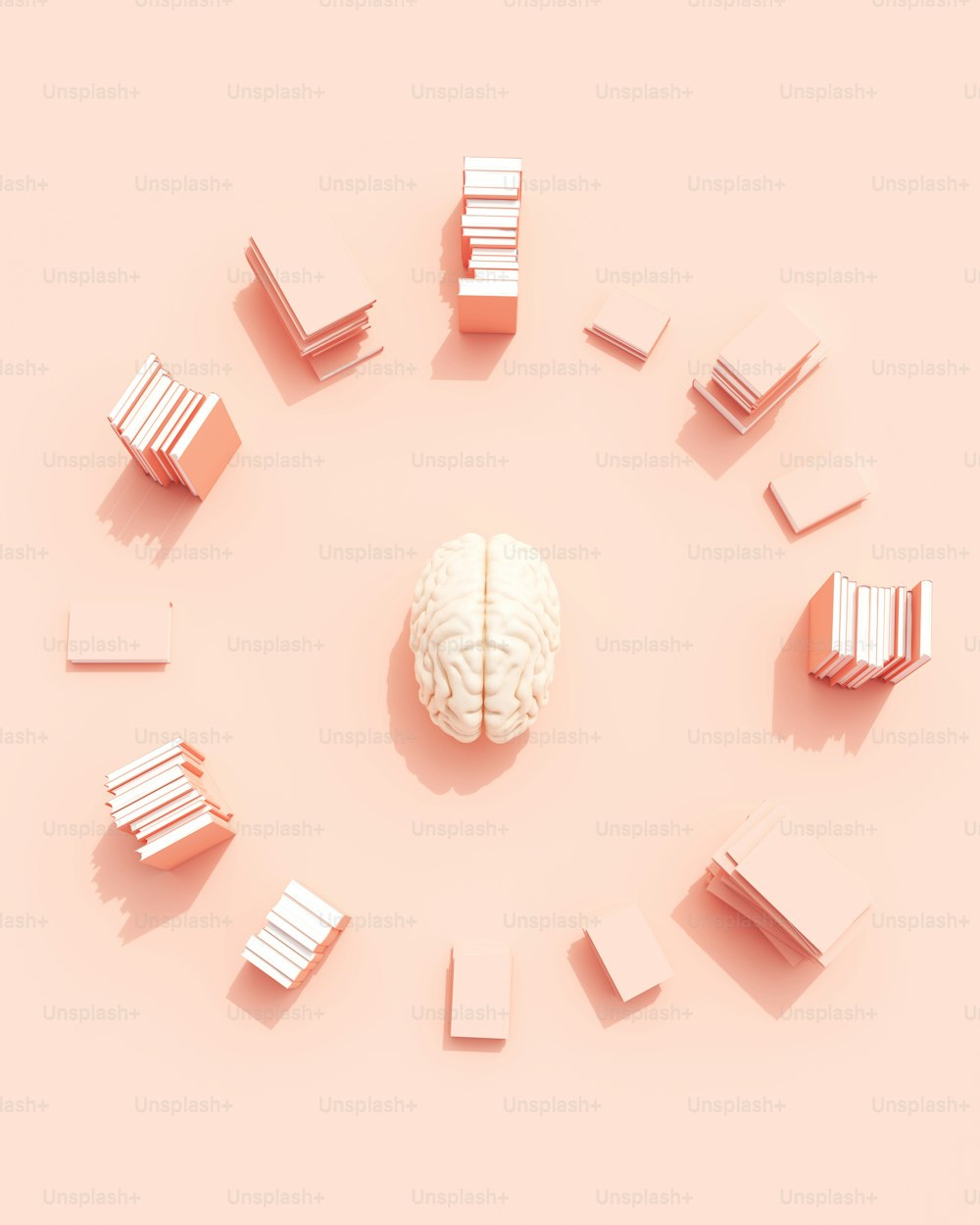 a clock made out of books and a brain