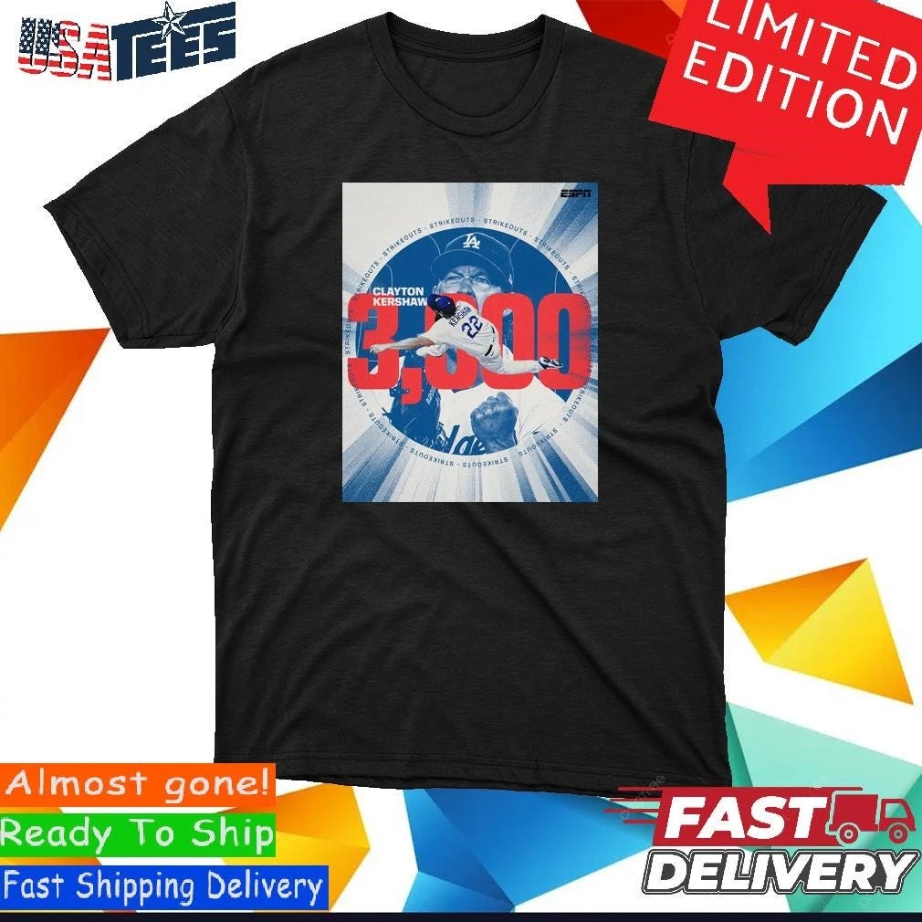 Official 3,000 K's For Clayton Kershaw T-Shirt