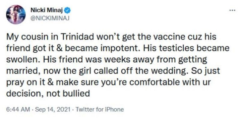 Nicki Minaj tweeted that COVID vaccines cause 'swollen testicles' and  Twitter did nothing about it | Euronews