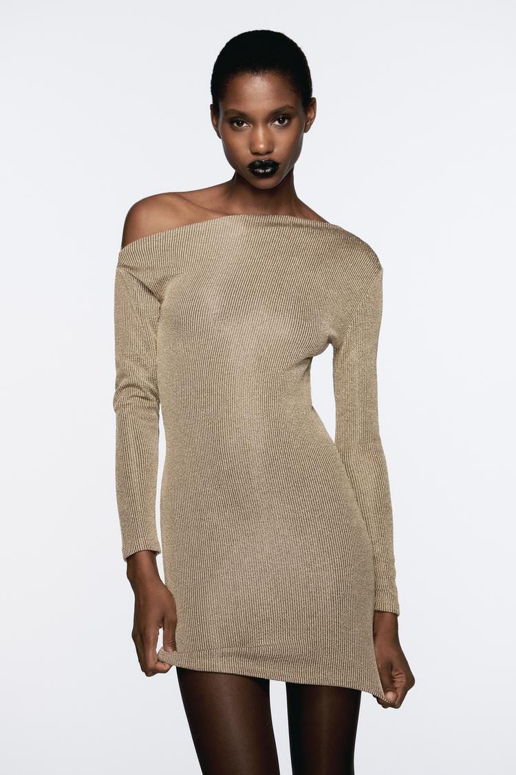 Zara SHINY ASYMMETRIC DRESS - Golden - Image 1