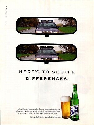 1996 ROLLING ROCK BEER 8X10 PRINT Ad SUBTLE DIFFERENCES "COP CAR IN REAR  VIEW" | eBay