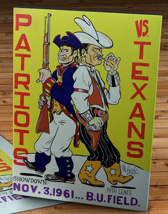 1961 Vintage Dallas Texans - Boston Patriots Football Program Cover -  Canvas Gallery Wrap