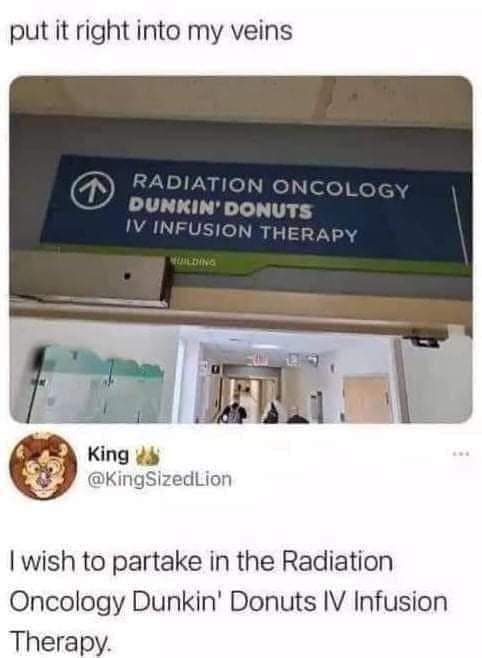 social media post of hospital sign with Dunkin Donuts