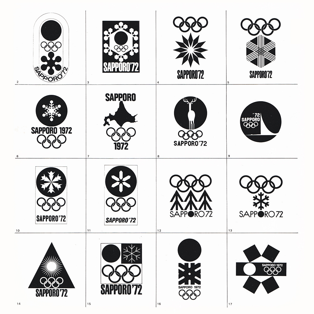 Logo concepts for Sapporo Winter Olympics, 1966