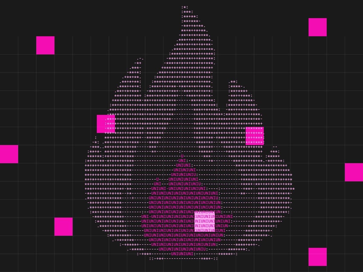 Abstract graphic on a black grid background featuring a large central flame shape composed of small pink squares and dots in a pixelated style with scattered pink squares around it and a small purple square section within the flames base Abstract graphic on a black grid background featuring a large central flame shape composed of small pink squares and dots in a pixelated style with scattered pink squares around it and a small purple square section within the flames base