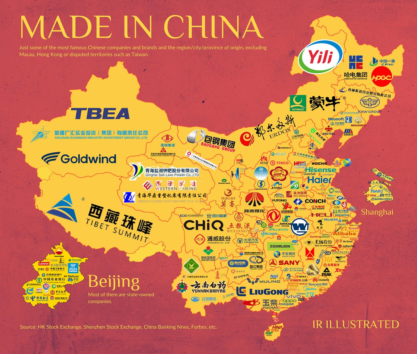 Some of China's most important companies and brands and the  region/province/city where they originated. : r/MapPorn