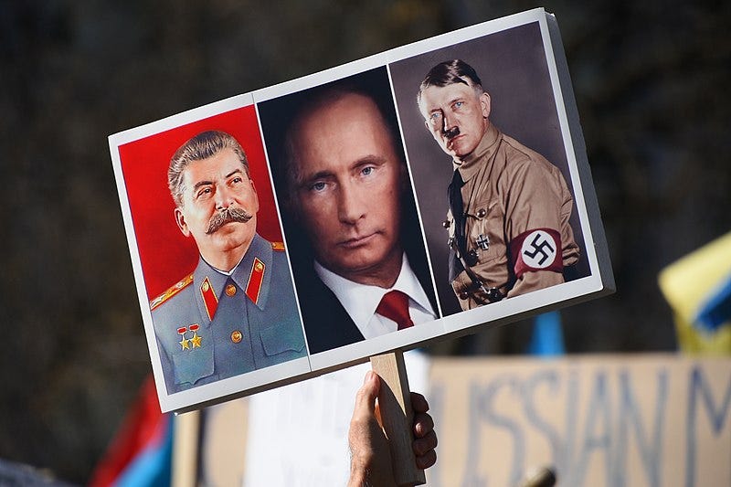 File:Protests Against War in Ukraine 059 - Three Tyrants Stalin Putin Hitler 2 (51909291570).jpg