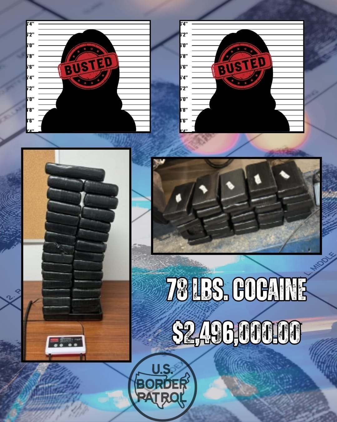 The Border Patrol arrested two US citizens smuggling 78 pounds of cocaine through South Texas, hidden in their car bumper (June 2, 2025) The Border Patrol arrested two US citizens smuggling 78 pounds of cocaine through South Texas, hidden in their car bumper (June 2, 2025)