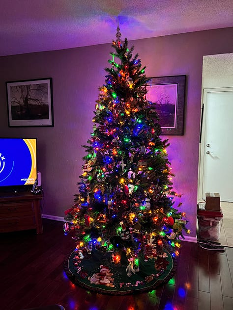 Photo 1: woman smiling with train station behind her; Photo 2: Image of concert stage for symphony; Photo 3: Image of I love Denver sign at market; Photo 4: Image of shrimp tacos; Photo 5: Image of two women, a man, and a boy smiling; Photo 6: Image of bacon and grits; Photo 7: Image of Christmas tree with multi-colored lights; Photo 8: Image of Christmas tree with white lights next to a grand piano; Photo 9: Image of woman smiling with a cup of coffee in front of a red and white Christmas tree