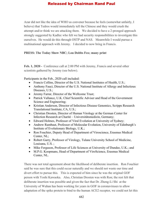 Fauci diary page — February 1, 2020 entry on the emergency teleconference with participants listed Fauci diary page — February 1, 2020 entry on the emergency teleconference with participants listed
