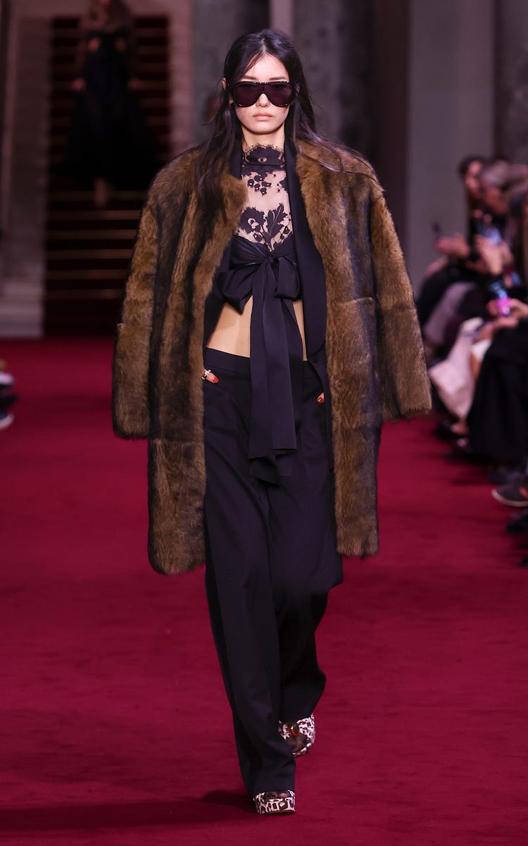 Illustration Bow-Detailed Lace-Silk Crop Top