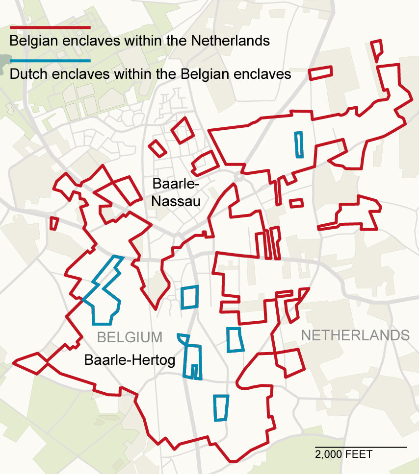 r/MapPorn - Belgian enclaves within the Netherlands Dutch enclaves within the Belgian enclaves 0 Baarle- Nassau BELGIUM Baarle-Hertog ㅁ " 다 20 고 NETHERLANDS 2,000 FEET