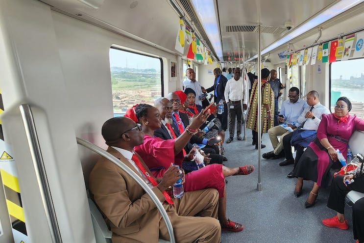 Passengers on a test ride of the Lagos blue rail in February 2023. Credit: LAMATA.