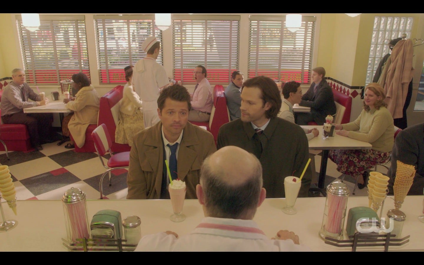 Castiel with Sam Winchester at diner milkshakes SPN Peace of Mind Castiel with Sam Winchester at diner milkshakes SPN Peace of Mind