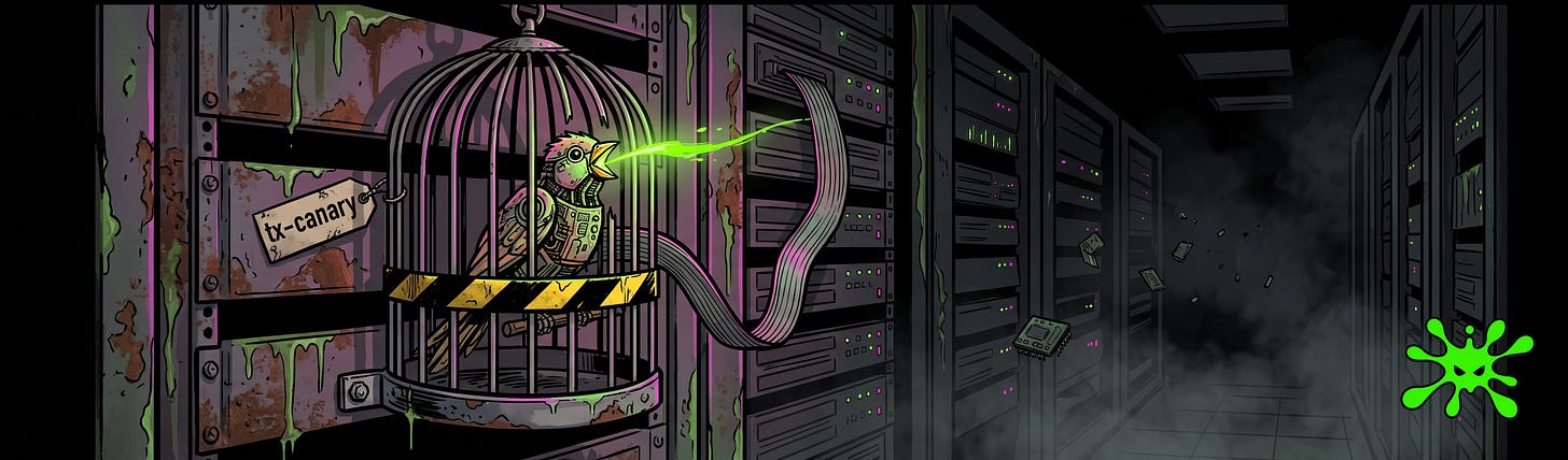 toxsec.com - canary token prompt injection detection, LLM prompt extraction, high-entropy tripwire, system prompt leak detection, RAG chunk canary, tool description poisoning, output filter scan, false positive rate, prompt injection defense, LLM security monitoring