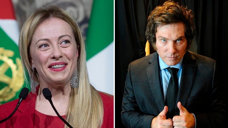 Ultrarreaccionario. Milei saludó el triunfo de Giorgia Meloni en Italia,  admiradora de Mussolini