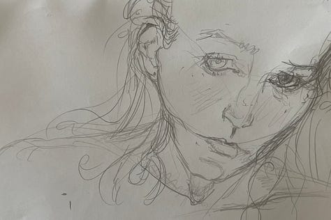 Sketches and unfinished paintings which will most likely be painted over
