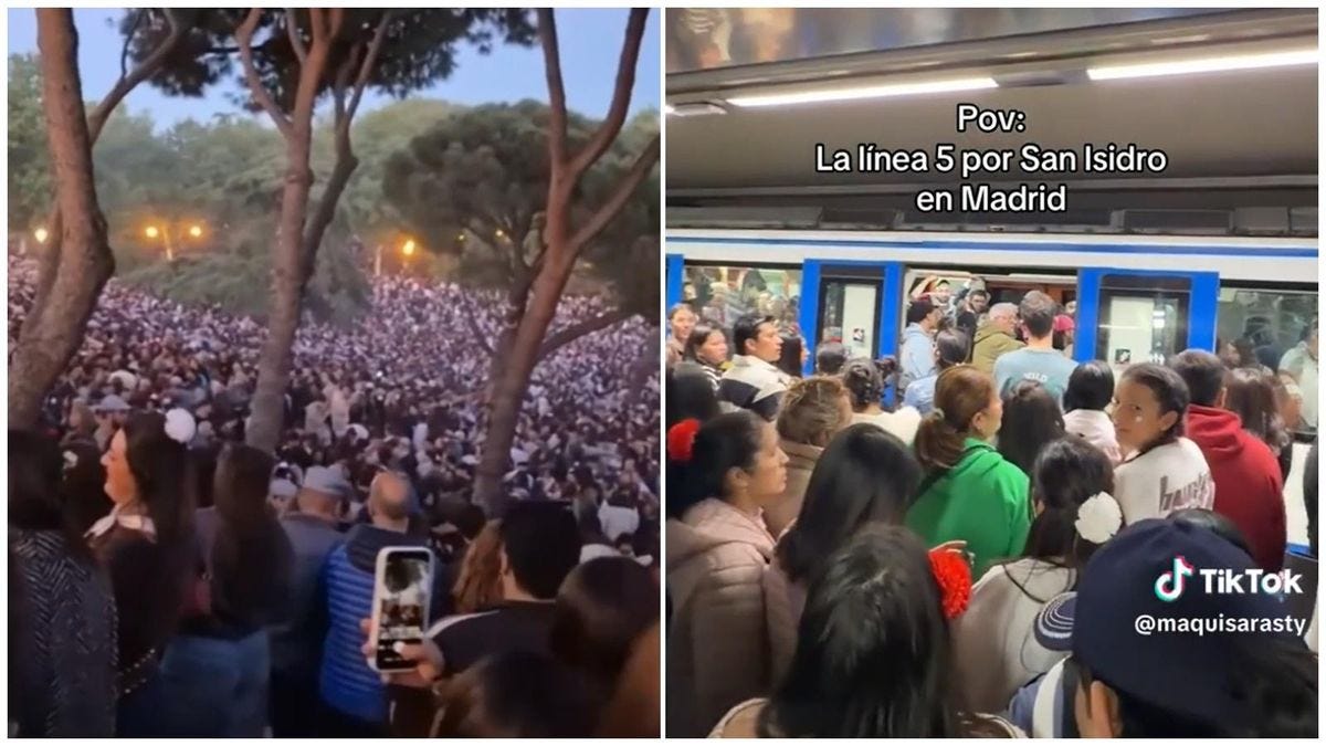 Imágenes de aglomeraciones en la pradera y en el Metro por San Isidro compartidas por Rita Maestre