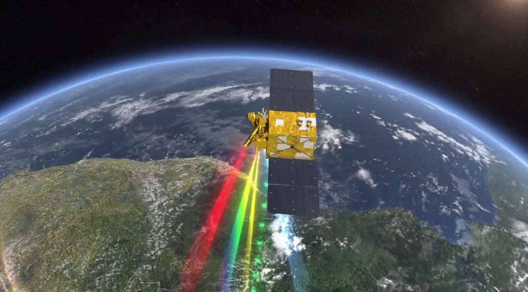 A render of Ziyuan-3-04 observing and collecting data of Earth below.