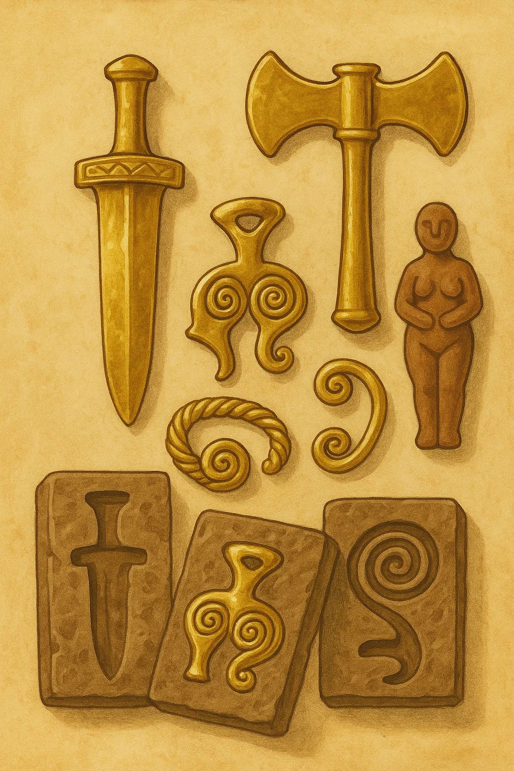 Example of metal items created using lost-wax casting techniques Example of metal items created using lost-wax casting techniques