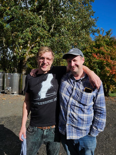 Images of winemakers and wine making equipment