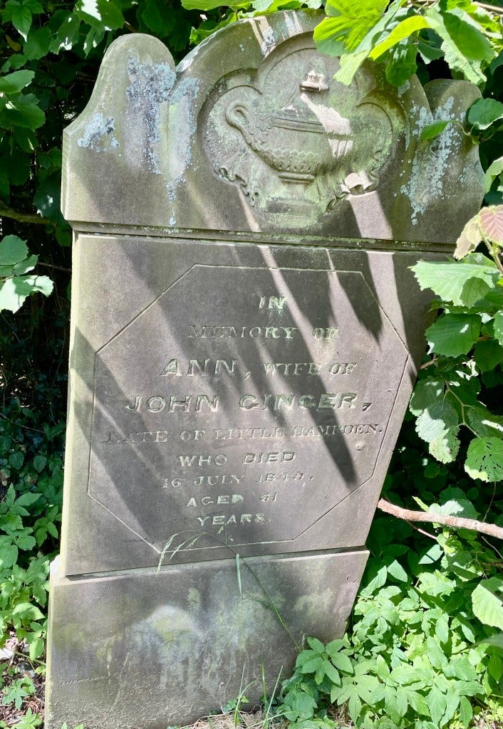 Headstone in the church at Little Hampden 