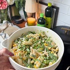 elote pasta salad with shredded chicken (gluten free, 30 minutes)