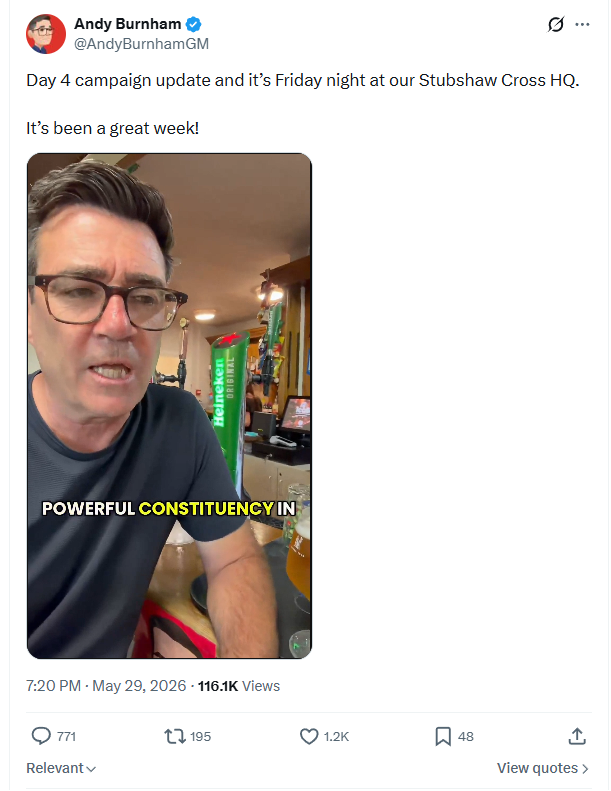 Screen shot of Andy Burnham X account video Screen shot of Andy Burnham X account video