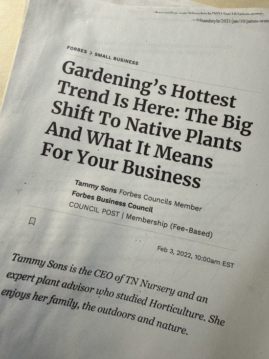 Photo of article talking about the lucrative business of native plants