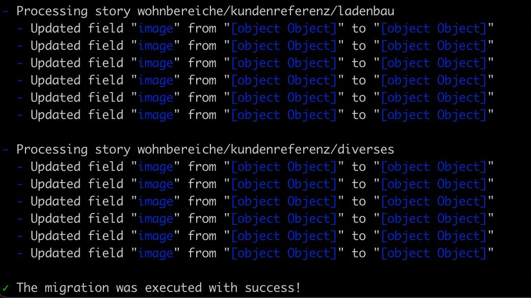 Output of the official Storyblok (headless CMS) CLI when updating content programmatically.