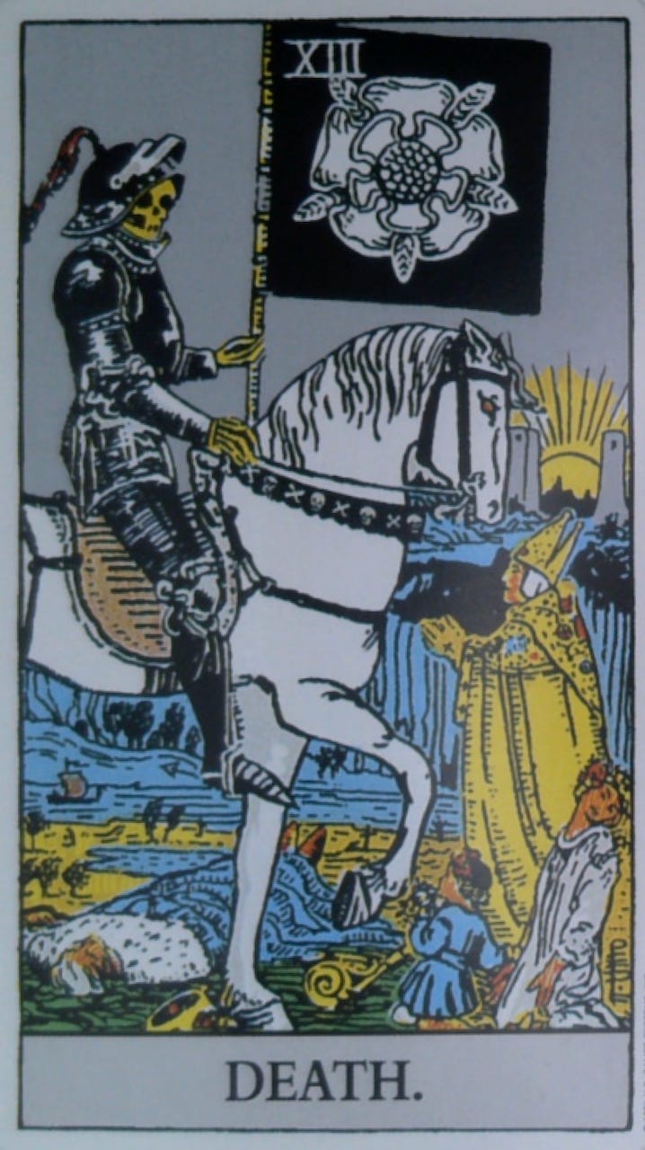The Death tarot card and the You’re Not for Everyone oracle card.