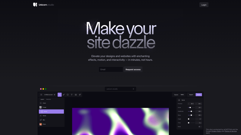 Unicorn Studio - Curated Design landing page screenshot