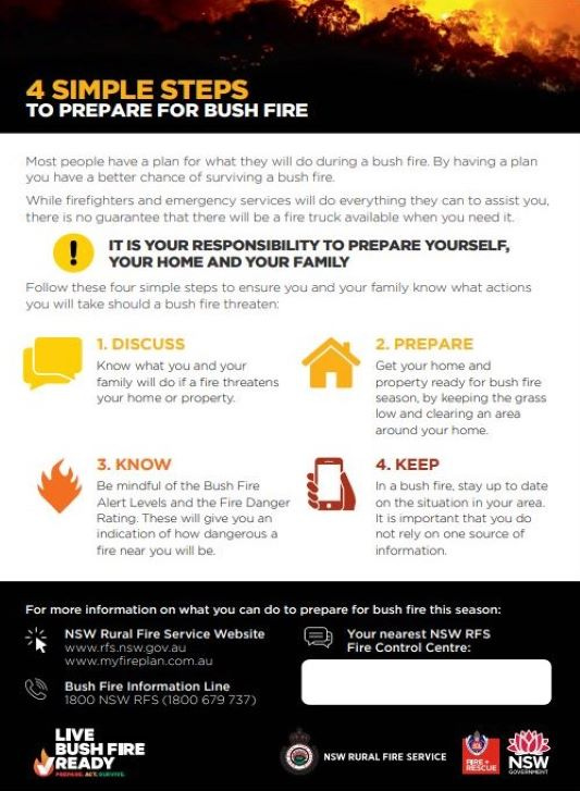 prepare for bushfire steps