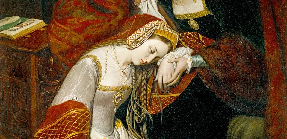 Detail from the painting Anne Boleyn In The Tower, Shortly After Her Arrest Francois Edouard Cibot 