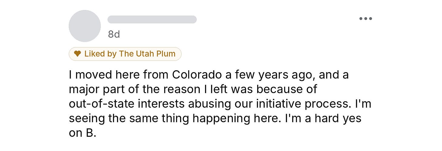 Comment on the Amendment B article from a yes voter who moved to Utah from Colorado. Comment on the Amendment B article from a yes voter who moved to Utah from Colorado.
