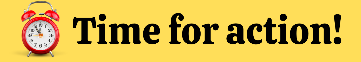 Power to the People: Partner Actions. image of clock with people power united logo.