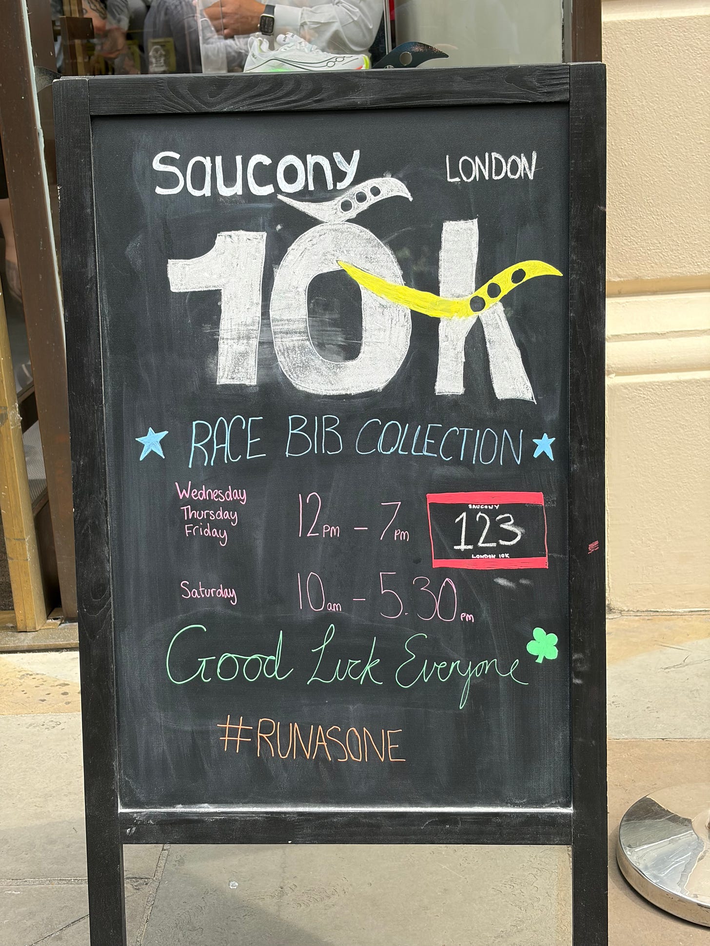 Packet pickup for overseas runners in The London 10K was at the Saucony store in Covent Garden. Packet pickup for overseas runners in The London 10K was at the Saucony store in Covent Garden.