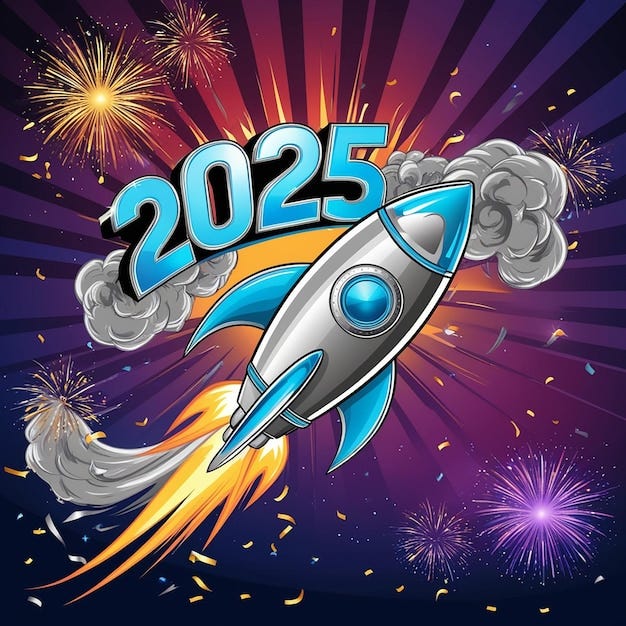 Happy new year 2025 start and launched background 2025 number with rocket |  Premium AI-generated image