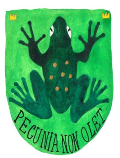 A green toad and two yellow crowns