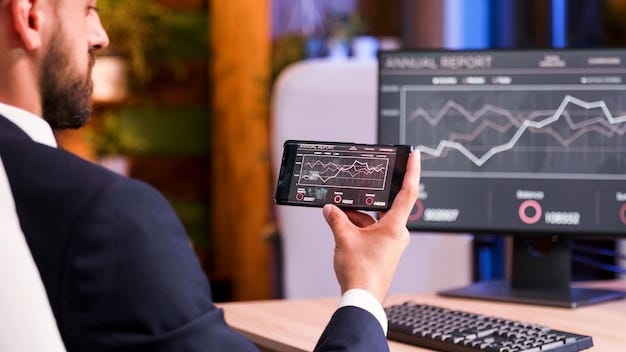 Businessman watching on the phone screen business evolution. close-up