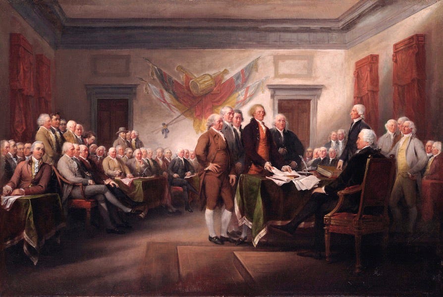John Trumbull, The Declaration of Independence, July 4, 1776, 1786–1820, oil on canvas, 20 7/8 x 31 inches / 53 x 78.7 cm (Yale University Art Gallery)