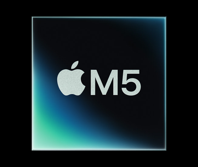 A graphic representation of Apple’s M5 chip against a black background. A graphic representation of Apple’s M5 chip against a black background.