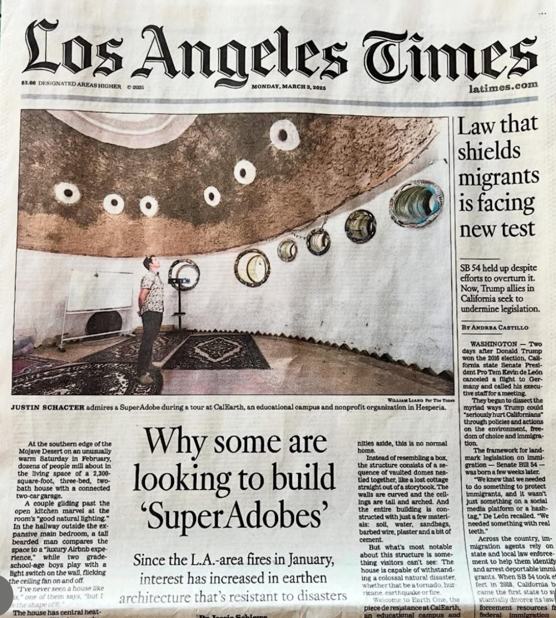 Front page of LA Times featuring SuperAdobe