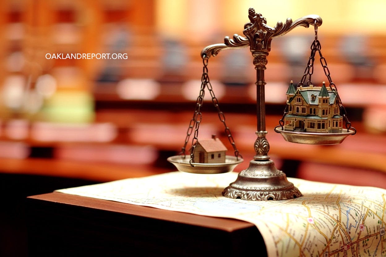 Oakland’s flat-rate parcel taxes cost a typical deep East Oakland homeowner up to 48% more than a typical Rockridge homeowner, as measured by percentage of median home value. (Image source: Oakland Report / Adobe Stock)