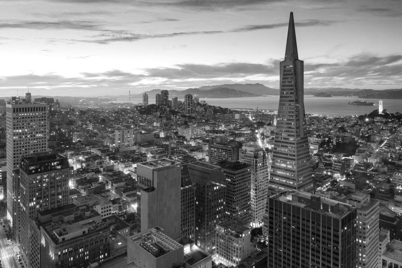 Laminated San Francisco California Skyline at Sunset Photo Art Print Poster  Dry Erase Wall Art 18x12 - Poster Foundry