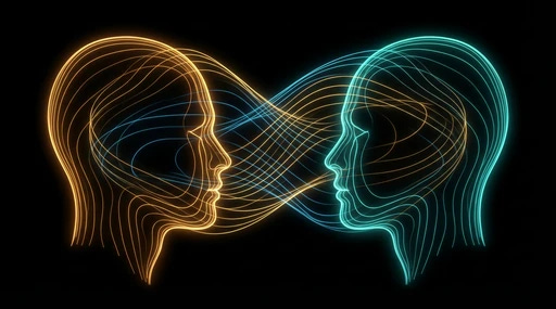 Abstract glowing lines connecting several human silhouettes in a web of light. Abstract glowing lines connecting several human silhouettes in a web of light.