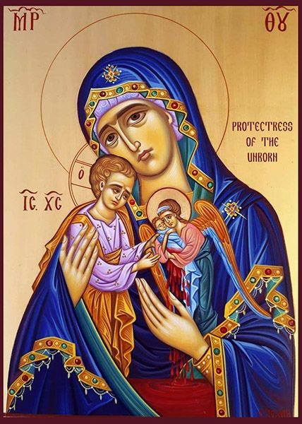 Eastern Orthodox icon of the protectress of victims of abortion.
