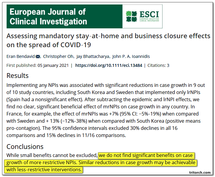 European journal of clinical investigation assesses mandatory covid-19 stay at home orders and finds almost no benefits