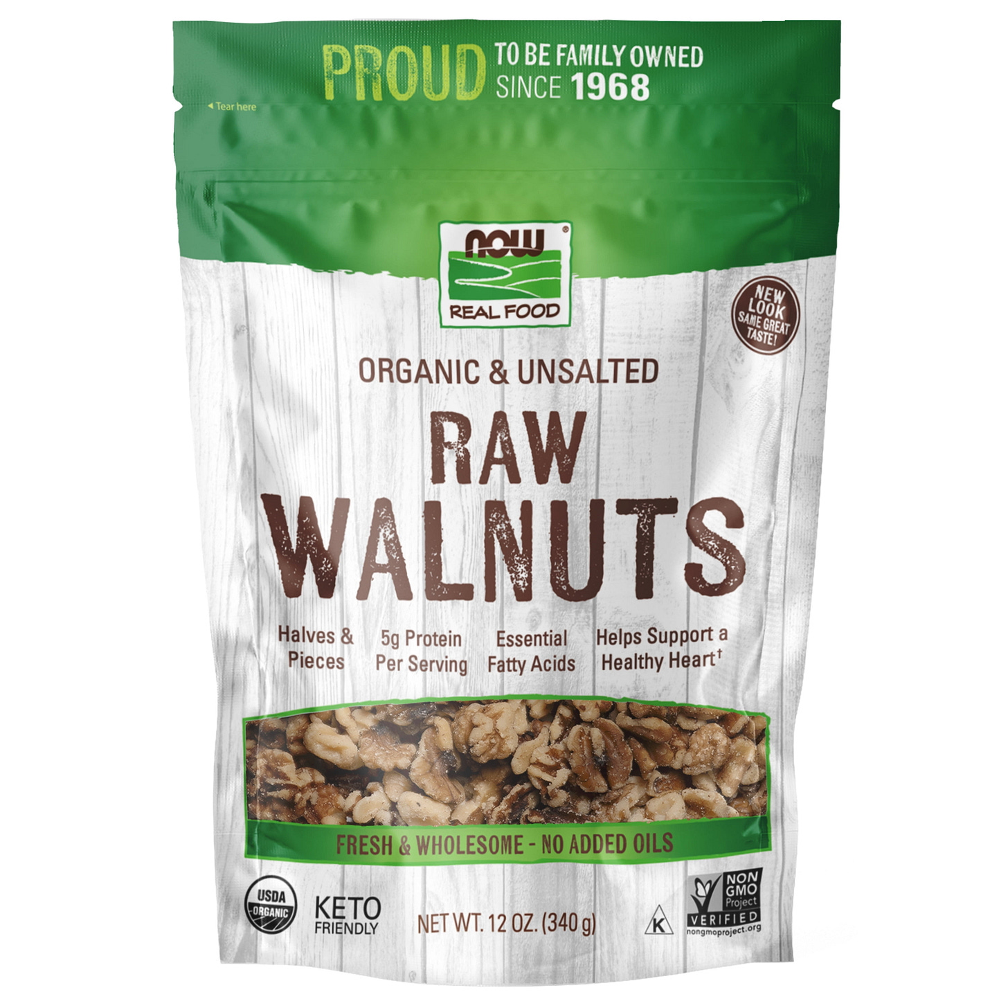 NOW Foods, Certified Organic Walnuts, Raw and Unsalted, 12-Ounce (Packaging  May Vary)